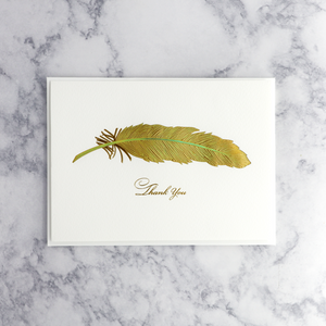 Gold Embossed Feather Thank You Card