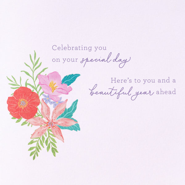 Dahlia Bouquet Lettering Birthday Card