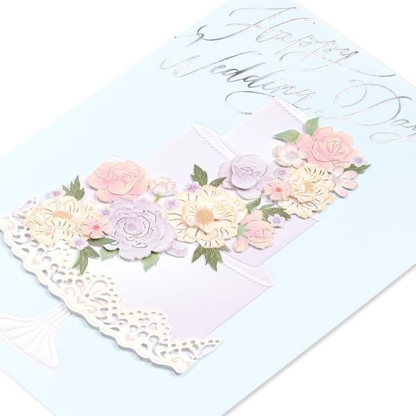 Floral Cascade Cake Wedding Card