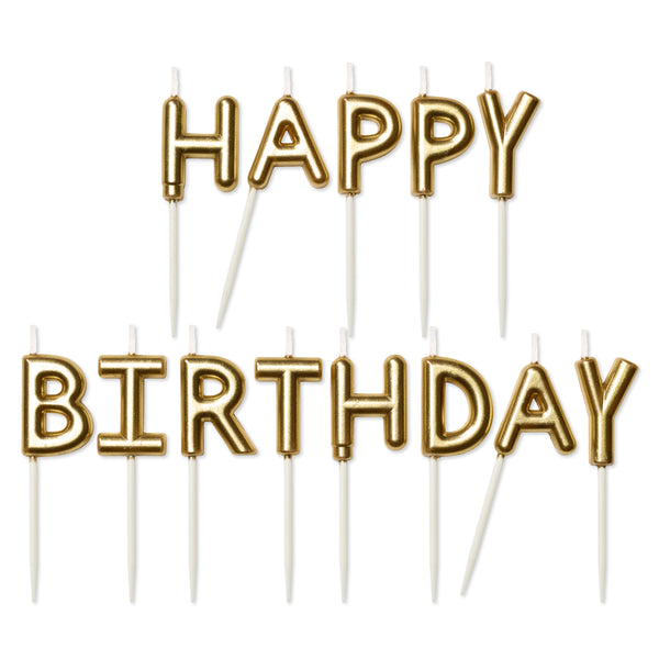 Gold Text “Happy Birthday” Toothpick Birthday Candles (Set of 13)