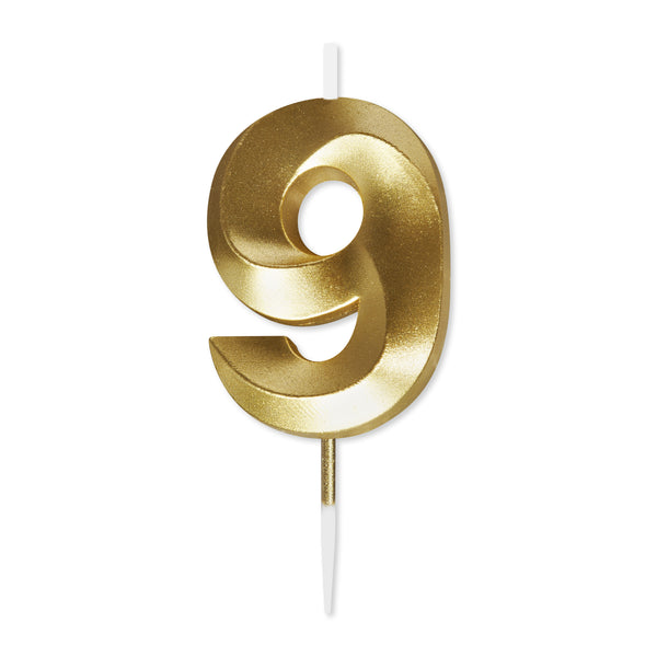 No. 9 Metallic Gold Cake Birthday Candle