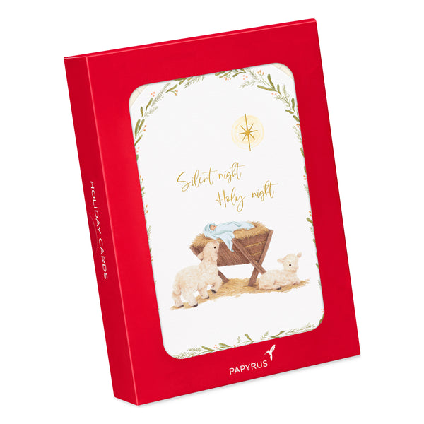 Floral Manger Scene Religious Christmas Boxed Cards (Set of 14)