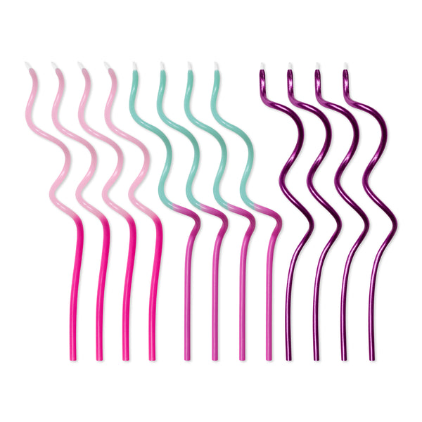 Pink Purple & Teal Swirl Coil Birthday Candles (Set of 12)
