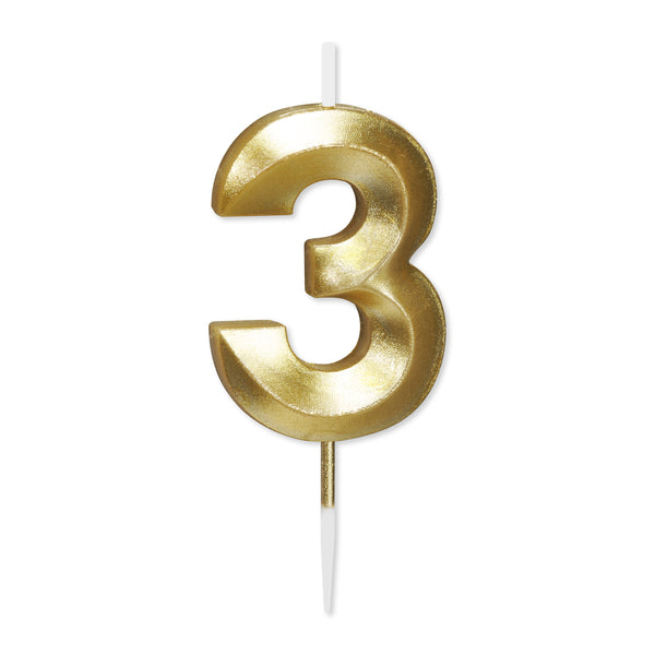 No. 3 Metallic Gold Cake Birthday Candle