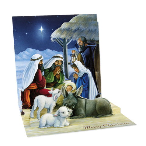 Pop-Up Holy Night Scene Religious Christmas Card