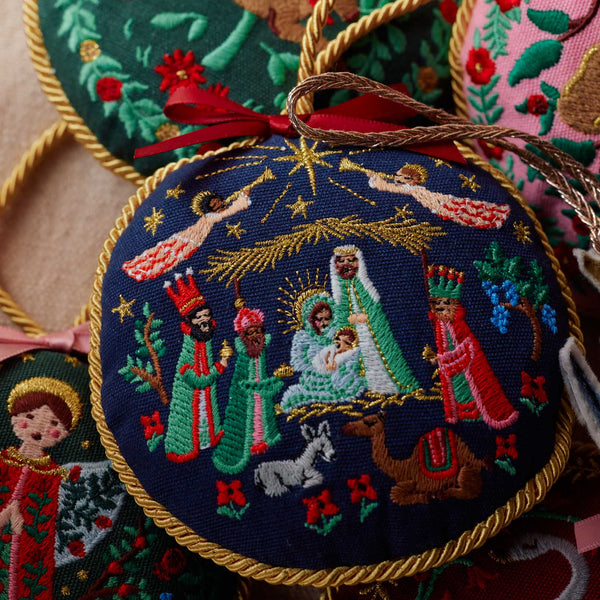Embroidered Nativity Scene Christmas Ornament