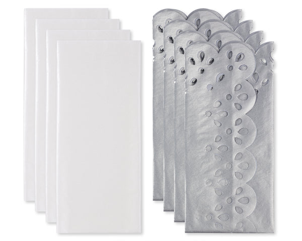 Die-Cut Silver & White Tissue Paper (Set of 8)