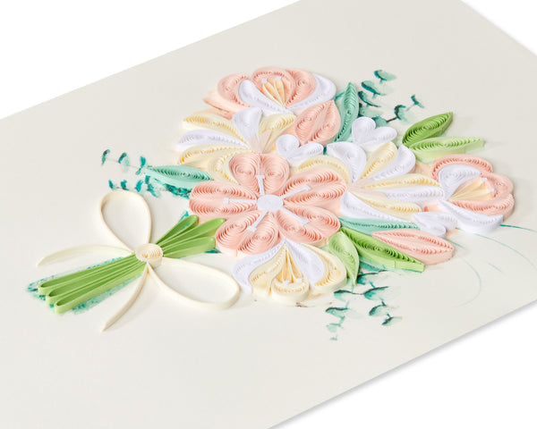 Handmade Floral Bouquet Quilling Wedding Card