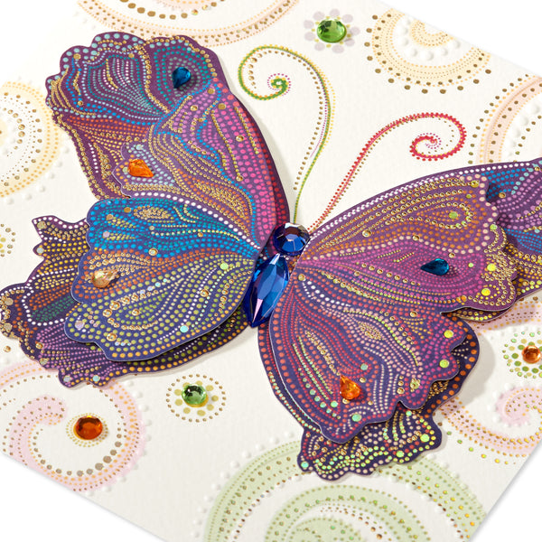 Dotted Butterfly On Blue Blank Card