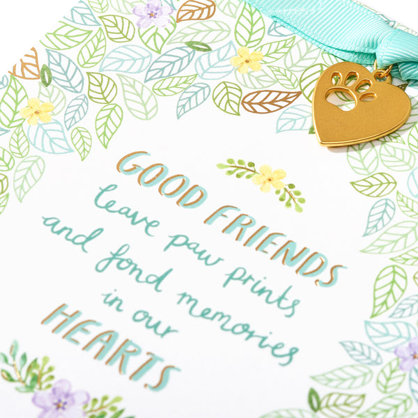 Leaf Border With Paw Charm Sympathy Card (Pet)
