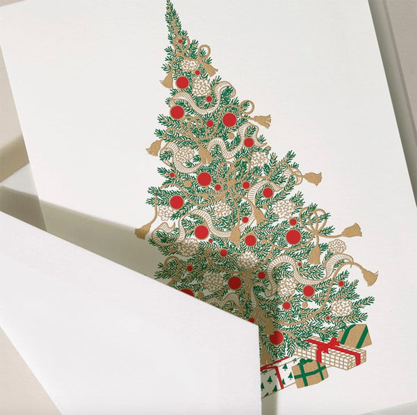 Hand Engraved Gold Tassel Christmas Tree Boxed Notes (Set of 10)
