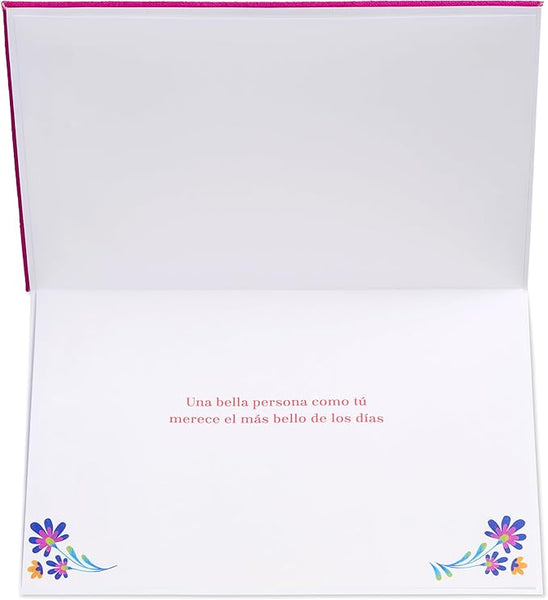 Embroidered Floral Pattern Spanish Birthday Card