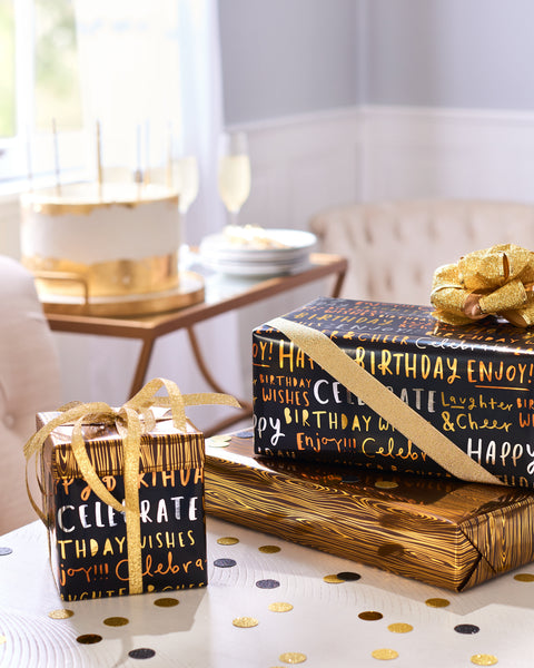 Metallic Text Birthday Roll Wrap