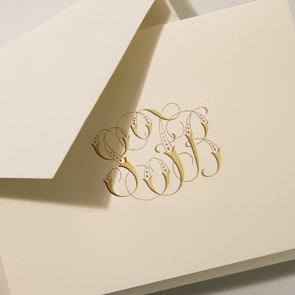 Personalized Monogram Manor Folded Notes (Engraving)