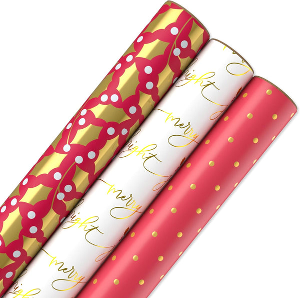 Holly Trio Christmas Roll Wrap (Set of 3)