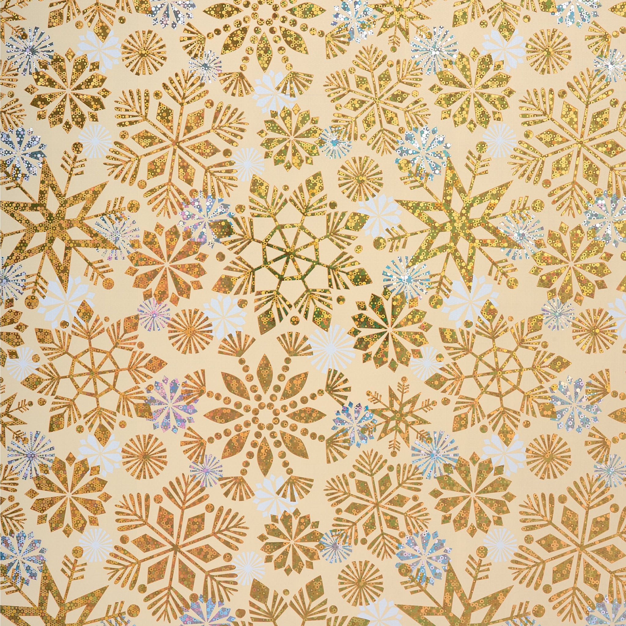 Holographic Silver & Gold Snowflakes Christmas Roll Wrap