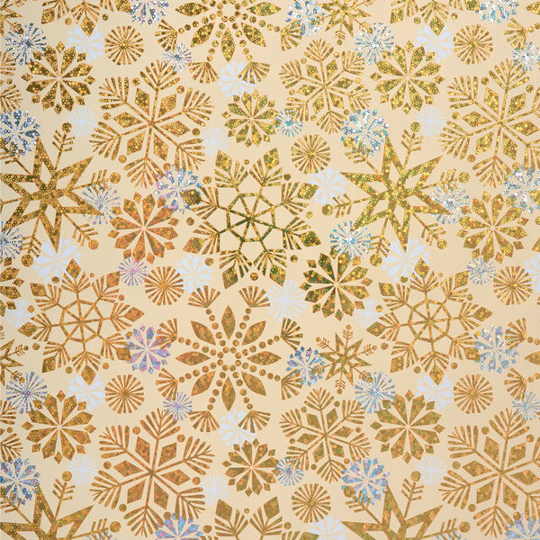 Holographic Silver & Gold Snowflakes Christmas Roll Wrap