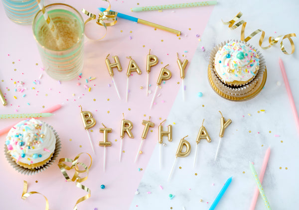 Gold Text “Happy Birthday” Toothpick Birthday Candles (Set of 13)