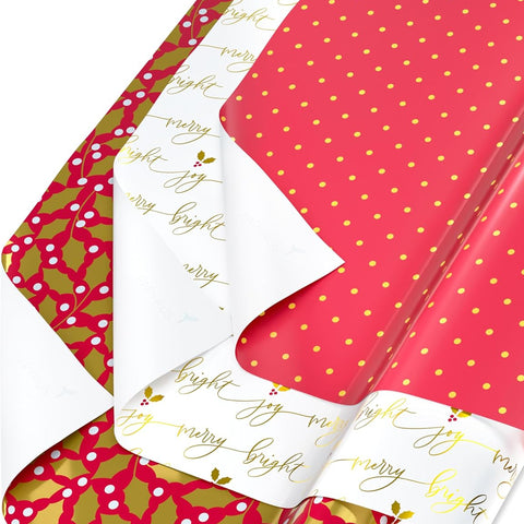 Holly Trio Christmas Roll Wrap (Set of 3)