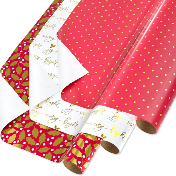 Holly Trio Christmas Roll Wrap (Set of 3)