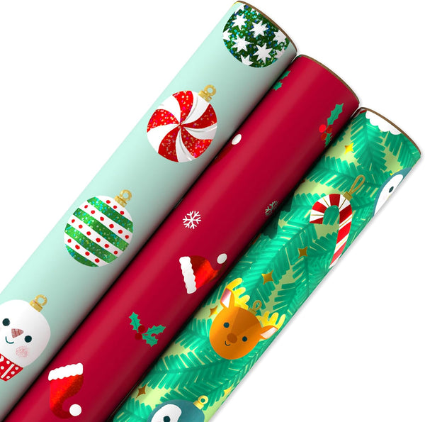 Santa Hats & Animals Christmas Roll Wrap (Set of 3)