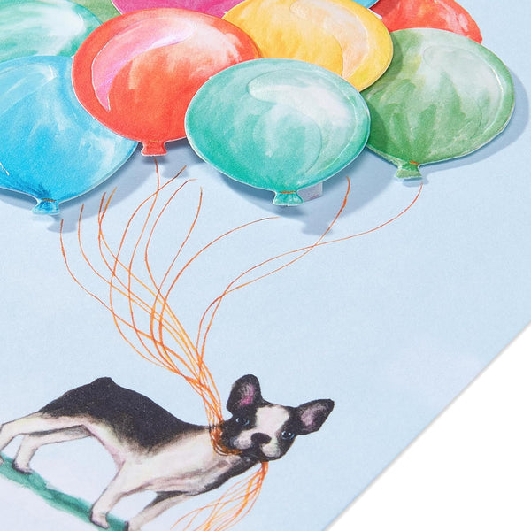 Illustrated French Bulldog With Balloon Bouquet Birthday Card