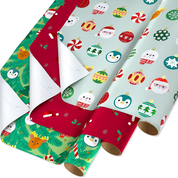 Santa Hats & Animals Christmas Roll Wrap (Set of 3)