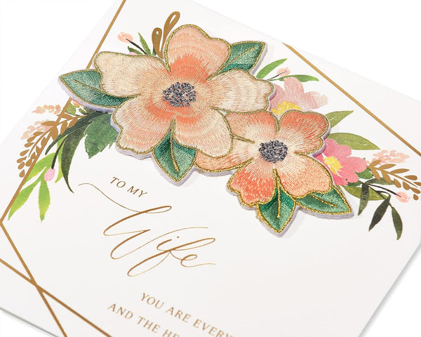 Embroidered Floral Applique Mother's Day Card (Wife)