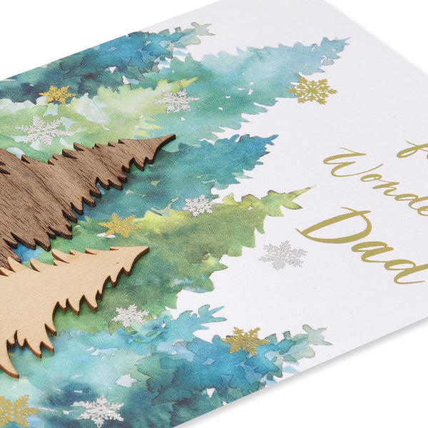Laser-Cut Wood Watercolor Trees Christmas Card (Dad)