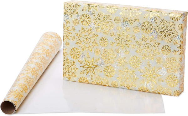 Holographic Silver & Gold Snowflakes Christmas Roll Wrap