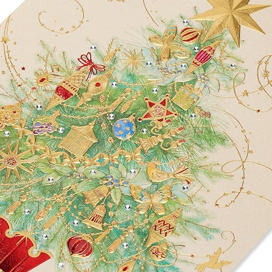 Embossed Tree With Ornaments Christmas Card