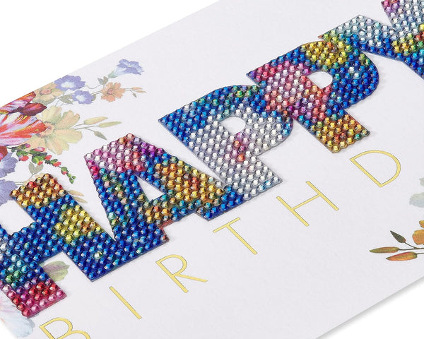 Gemmed Floral Birthday Card