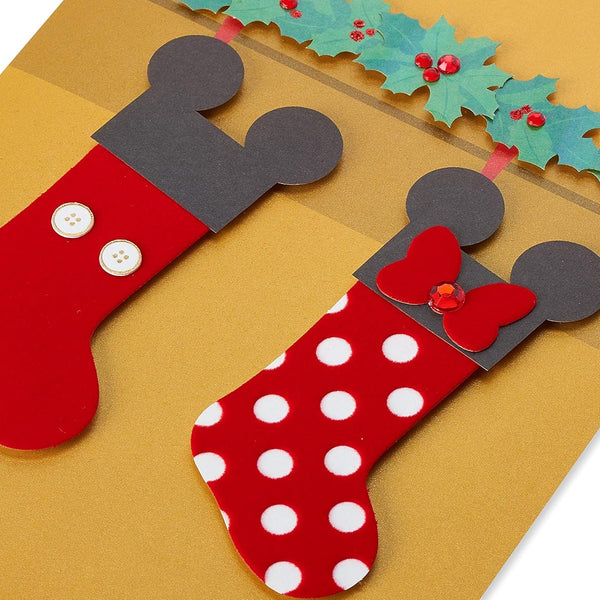 Mickey & Minnie Stockings Romantic Christmas Card