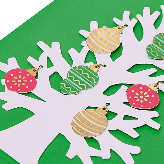 Laser-Cut 3D Tree With Ornaments Christmas Card
