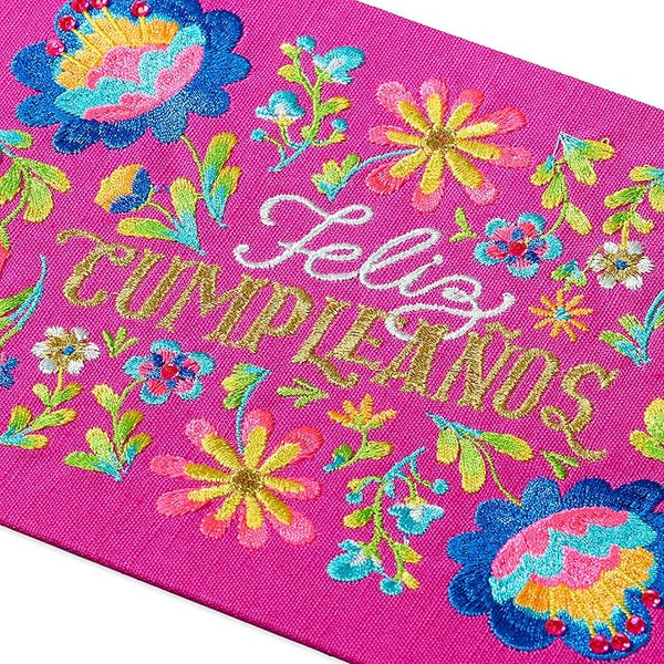 Embroidered Floral Pattern Spanish Birthday Card