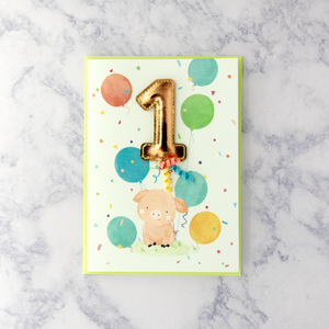 Age 1 Piggy With Balloon Birthday Card