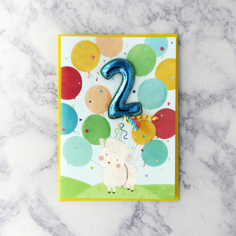 Age 2 Lamb With Balloon Birthday Card