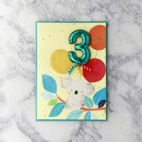 Age 3 Koala With Balloon Birthday Card