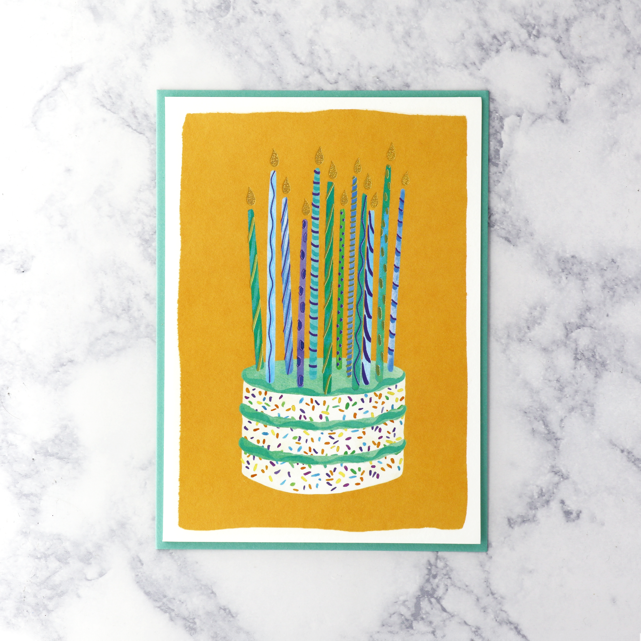 Aqua Confetti Cake Birthday Card
