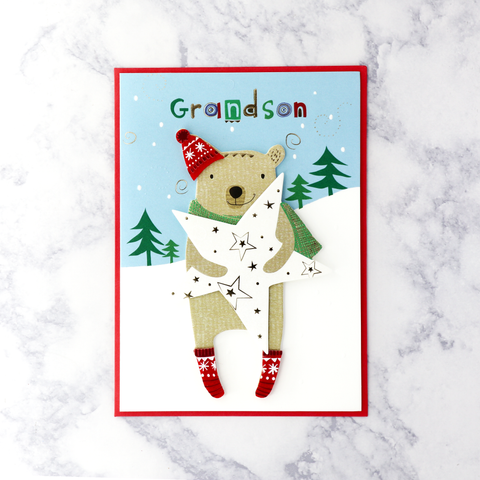 Bear With Star Christmas Card (Grandson)
