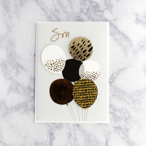 Black Gold Balloons Birthday Card (Son)