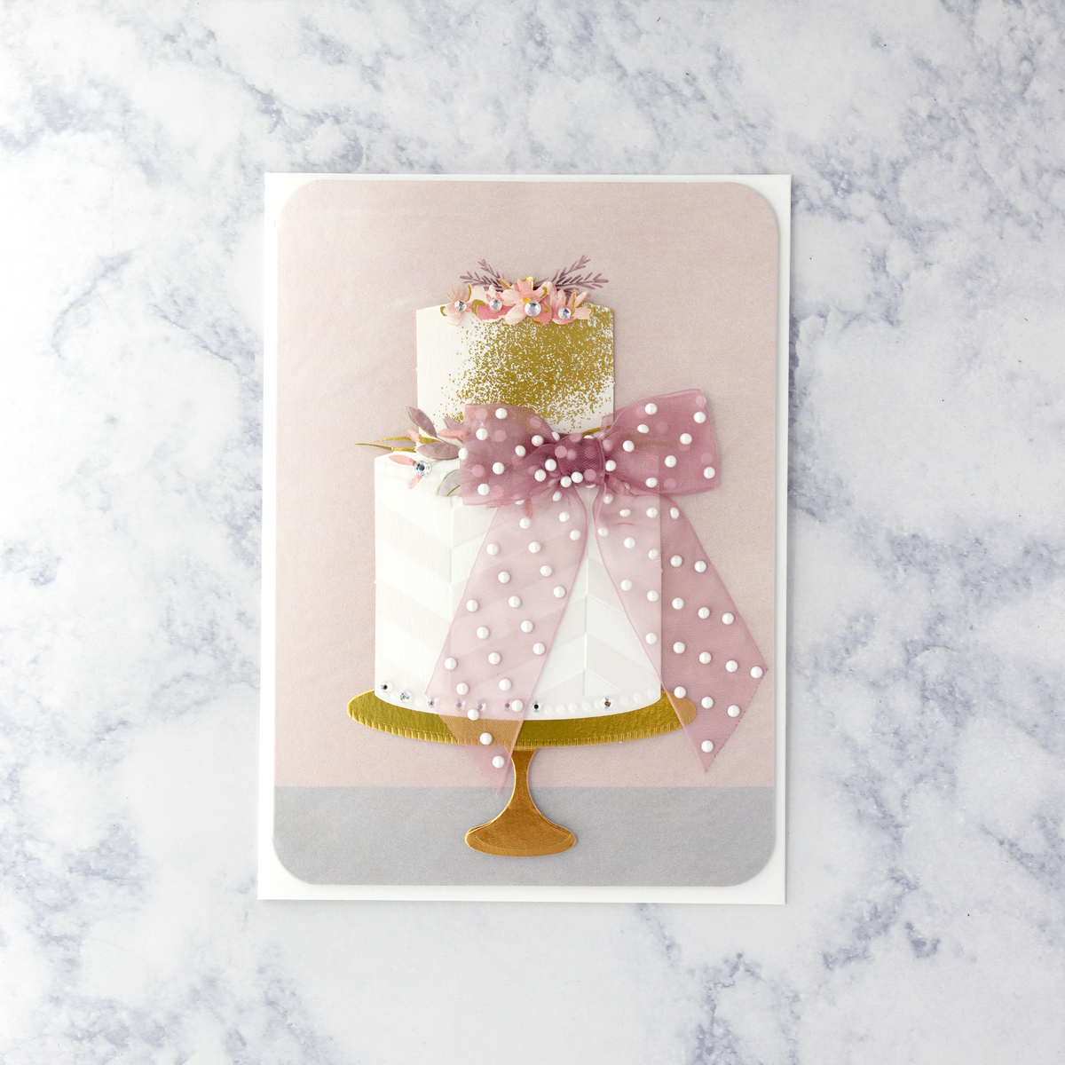 Cake With Pearl Bow Wedding Card – Bonsai Paper Co.