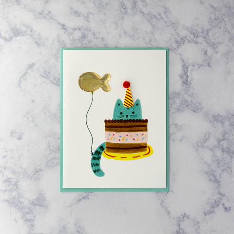 Cat Fish Balloon Birthday Card
