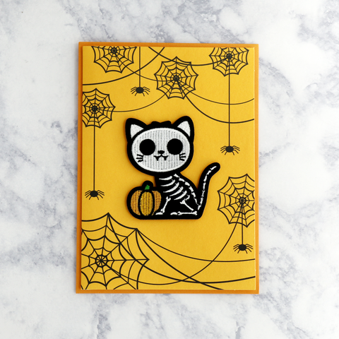 Cat Skeleton Patch Halloween Card