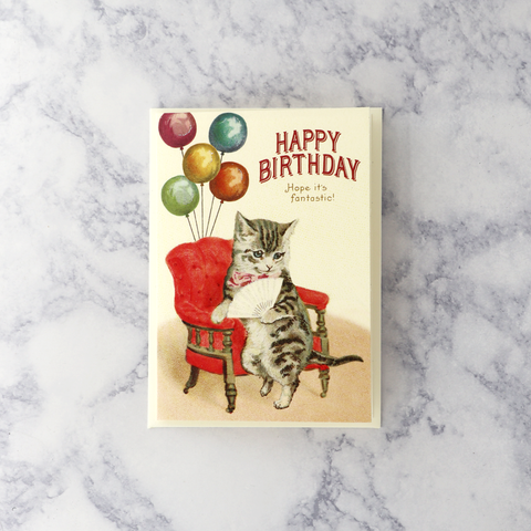 Cat With Fan Birthday Card