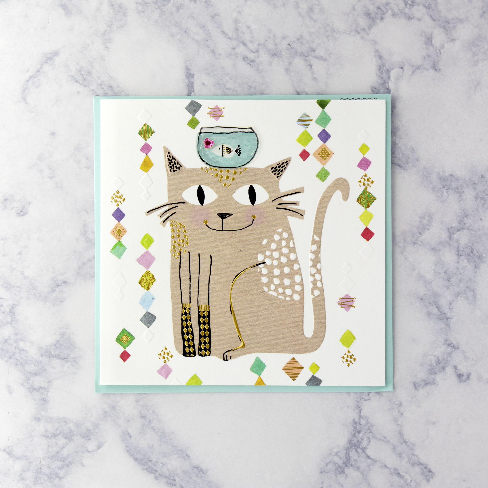 Cat With Fishbowl Blank Card