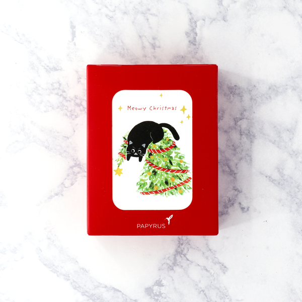 Cat On Tree Christmas Boxed Cards (Set of 20)