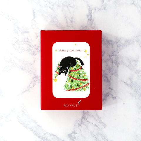 Cat On Tree Christmas Boxed Cards (Set of 20)