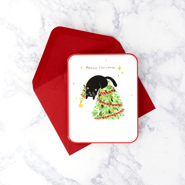 Cat On Tree Christmas Boxed Cards (Set of 20)