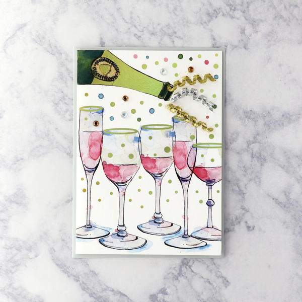 Champagne Curly Streamers New Year’s Card